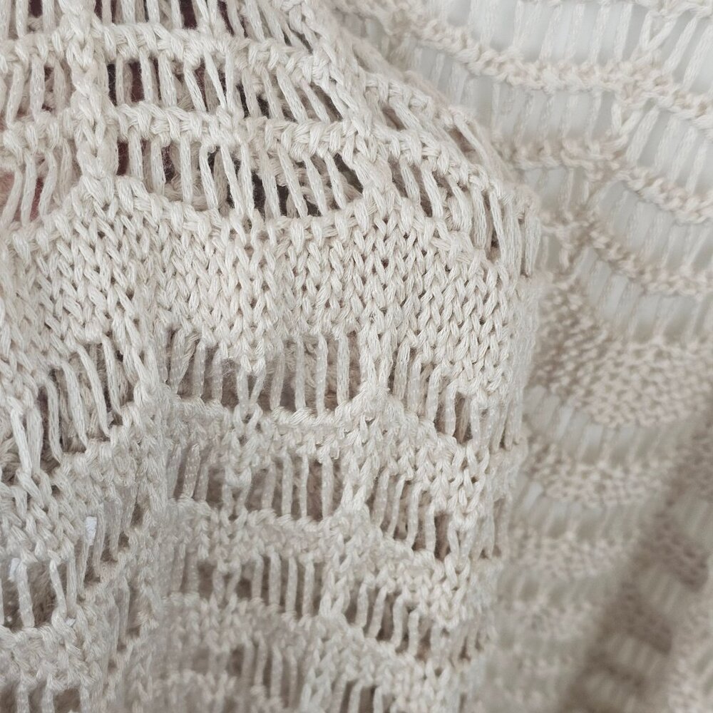 Boho Fringe Crochet Eyelet Lace Beige Longline Festival Hippy Fairy Cardigan XXL - Picture 8 of 10